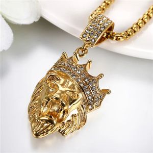 Collier avec pendentif tête de lion en acier inoxydable plaqué or, chaîne avec breloque couronne, bijoux pour homme, cadeau d'anniversaire - Product Image 2