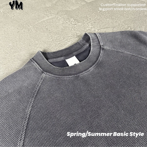 Men's Oversized <b>Waffle</b> Knit T <b>Shirt</b> 100% Cotton Breathable Blank Tee Short Sleeve O Neck Casual Streetwear - Product Image 2