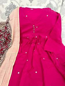Good Quality Cotton 60-60 with Embroidery Butti A-Line Kurti-Matching Color Pant & Jaipuri Print Mul Dupatta Indian Supplier - Product Image 3