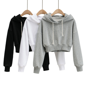 Women Hooded Sweatshirt Set Casual Solid Color Long Sleeve <b>Crop</b> Top With <b>Jogger</b> Pants Full Sleeve Knitted Cotton Outfit - Product Image 4
