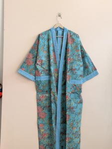 Bata de Baño de Algodón con Estampado Floral, Ropa de Dormir Transpirable y Suave, Ropa de Estar por Casa - Product Image 5