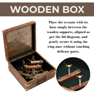 Sextante náutico de latón con dos telescopios, instrumento de navegación marítima antiguo con caja de madera, Sextante de navegación - Product Image 6