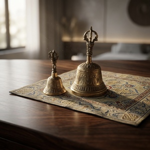 Cloche Orientale en Laiton avec Gravure Intricata et Motif Visage Divin, Art Déco, Faite à la Main, Forme Ronde, Article Décoratif pour Diwali - Product Image 3