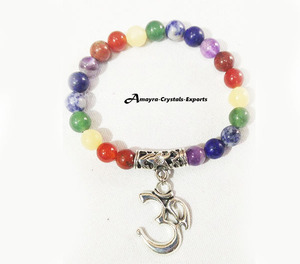 Pulsera de Chakra de Cristal Hecha a Mano al por Mayor con Amuleto Ohm, Obsidiana Negra y Ágata, AMAYRA CRYSTALS EXPORTS de Gujarat - Product Image 2