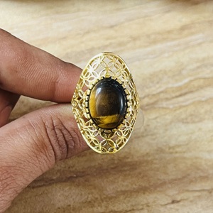 Latest Design Tiger Eye Cabochon <b>Ring</b> 18k Gold Plated Flower Filigree Setting Boho <b>Statement</b> Vintage Wholesale <b>Ring</b> For Women - Product Image 2