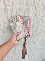 Set Peralatan Tangan 2 Pola Bunga 100% Kulit Asli Tempat Paspor Penutup Kancing Panjang Pendek Anti Maling Wanita