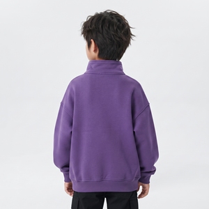Kids Unisex <b>Hoodie</b> Purple Half-<b>Zip</b> Cotton Fleece Sweatshirt Top With Front <b>Pockets</b> Full Sleeve Drop Shoulder Leisure Wear - Product Image 5