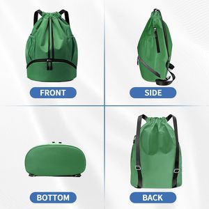 Green Canvas <b>Drawstring</b> <b>Backpack</b> with Zippered Compartment 30-40L for Gym Sports Travel - Product Image 5