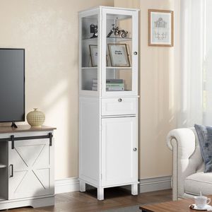 Mobile da Bagno FCH con Cassetto Singolo e Doppia Anta in MDF Verniciato a Spruzzo Bianco, Armadietti per Soggiorno - Product Image 1