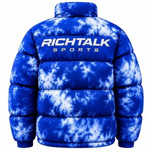 Blouson matelassé à capuche tie-dye pour homme, coupe-vent, sportif, épais, avec fermeture éclair frontale, logo bleu, coupe régulière, tissu personnalisé - Product Image 2
