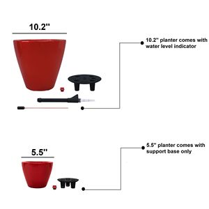 Set di 2 Vasi Intelligenti Autoirriganti a Forma di Cono Rosso per Uso Interno ed Esterno - Product Image 5