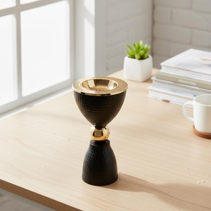 Brûleur à Bakhoor Moderne Noir Mat en Forme d'Horloge, Encensoir Métallique à Col Sphérique Doré, Plateau Perforé en Laiton, Support pour Oud - Product Image 2