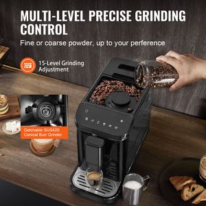 Máquina de Espresso Automática Profesional de 15 Bares con Molinillo Incorporado, 15 Niveles de Ajuste de Molienda, Conveniente para Uso en el Hogar o la Oficina - Product Image 2