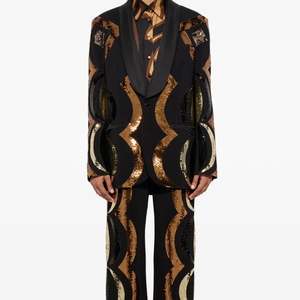Customized Men Black Embroidered Fraternity Blazer Crystal <b>Sequin</b> Flower Handmade Polyester Party Formal Suit <b>Jacket</b> Wholesale - Product Image 4