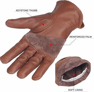 Guantes de Trabajo de Cuero Genuino de Vaca de Primera Calidad para Hombre, Color Marrón, con Refuerzo de Gamuza en la Palma para Mayor Agarre - Product Image 2