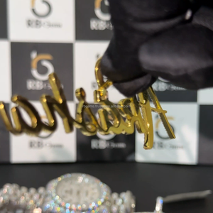 จี้ชื่อชุบทองประดับเพชร VVS แบบ Iced Out ทำจากเงินแท้ 925 สำหรับผู้ชาย สไตล์แร็ปเปอร์  สำหรับงานปาร์ตี้  ได้รับการรับรองจาก IGI - Product Image 4