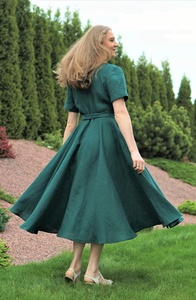 Cotton V-neck Short Sleeve A-Line <b>Tea</b> <b>Length</b> Wrap <b>Dress</b> for Wedding Guest <b>Mother</b> of the <b>Bride</b> Elegant Formal - Product Image 4