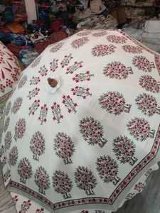 Parasol rond en coton rouge à motifs floraux, imprimé à la main, pour jardin, protection solaire, vente en gros, OEM - Product Image 3