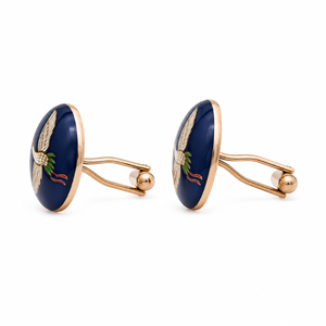 Mancuernillas de lujo personalizadas de latón con esmalte azul cobalto y diseño de grulla voladora para hombre, para abrigos, blazers y trajes. - Product Image 1