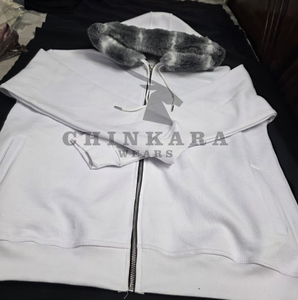 Sudadera con capucha de algodón mezclado con cremallera, unisex, de secado rápido, estampada, con bordado personalizado y capucha de piel, venta al por mayor OEM y ODM - Product Image 2