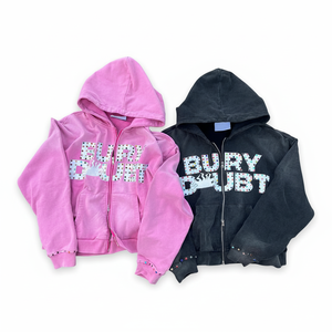 Sudadera con capucha de alta calidad al por mayor, OEM, con logo personalizado impreso y con pedrería, para hombre, de color sólido, con cremallera, en dos colores, cómoda. - Product Image 2