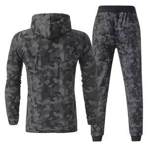 <b>Mens</b> Gray Camouflage Hooded Tracksuit Set Full Zip Sweatshirt Jogger <b>Pants</b> Casual Sportswear Breathable Polyester Two Piece Suit - Product Image 6