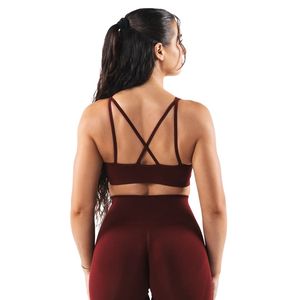 Maroon Women's Seamless <b>Cross</b> Back Sports Bra Lightweight Stretch Athletic Crop <b>Top</b> for Running Yoga Gym Fitness Activewear - Product Image 2