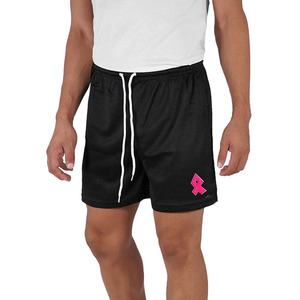 Shorts en maille noire avec logo brodé rose, shorts de sport pour hommes, shorts de basket-ball, shorts de gym, streetwear, shorts d'été athlétiques - Product Image 1