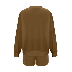 Conjunto de Dos Piezas de Invierno Vintage de Alta Calidad para Mujer, Sudadera y Pantalones Cortos Holgados, Personalizados, con Hombros Caídos, Manga Larga, Forro Polar - Product Image 4