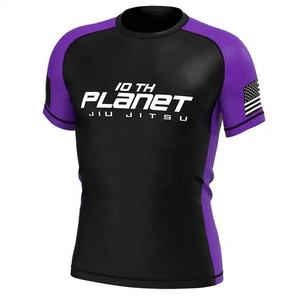 High Performance Mens BJJ Rash Guard Short Sleeve MMA <b>Grappling</b> Jiu Jitsu Compression Shirt Breathable Sportswear Gym Training - Product Image 5
