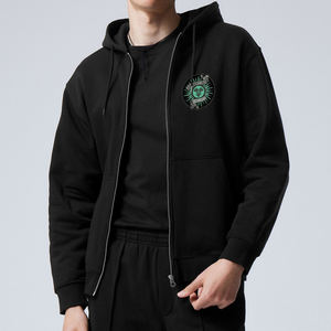 Sweat-shirts à capuche personnalisés surdimensionnés en molleton de coton de haute qualité, épais, coupe-vent, entièrement zippés, brodés, pour hommes et garçons, avec logo personnalisé - Product Image 1