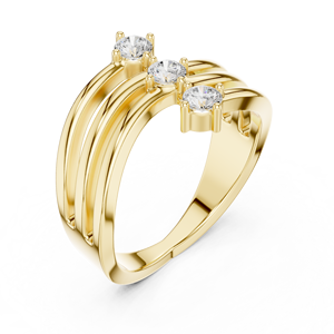 Yellow Gold Three <b>Stone</b> Lab Grown Diamond Multi Band Statement Ring Anniversary Fine Jewelry for Women Luxury - Product Image 1