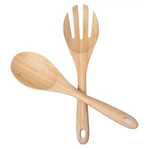 Ensemble de couverts de service à salade en bois : pinces, cuillère et fourchette à long manche pour mélanger, ustensiles de table - Product Image 4