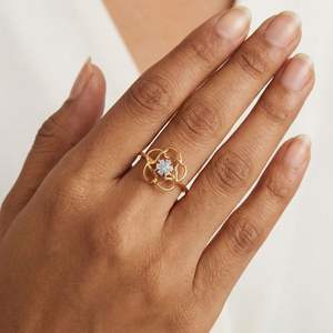 Anillo minimalista con diamante natural de corte brillante redondo de 0.05 quilates en oro rosa macizo de 14k, joyería fina y delicada. - Product Image 1