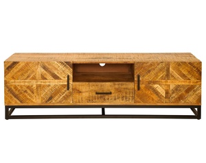 Infinity Home-Soporte de madera maciza para TV, mueble de madera de Mango grande, diseño Industrial con hierro negro y acabado Natural - Product Image 2