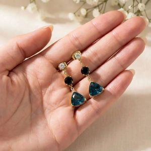 London Blue Topaz Jewelry Deep Blue Trillion Cut & Black Obsidian <b>Earrings</b> Gemstone Stud Dangle <b>Earrings</b> With CZ Accent Handmade - Product Image 6