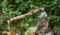 UA Supplies Factory Direct Handmade Odin Engraved Viking Norseman Bushcraft Bearded Tomahawks Bilah Baja Karbon Kayu Mawar