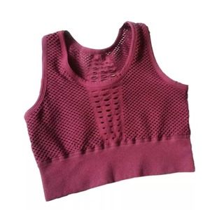 Women's Seamless <b>Mesh</b> Sports Bra Scoop Neck Racerback Medium Support Yoga <b>Top</b> Breathable Solid Color Stretch Activewear - Product Image 1