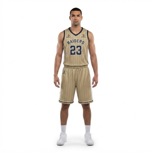 Conjunto de Uniforme de Baloncesto Reversible con Rayas para Hombre, Jersey y Pantalones Cortos Sublimados Personalizados, Secado Rápido, 100% Poliéster Transpirable - Product Image 1