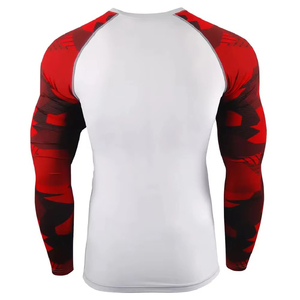Men Full Sleeve Compression Rash Guard White Red Camo Print Breathable Sublimation Transfer Print Quick Dry Spandex <b>Athletic</b> - Product Image 6
