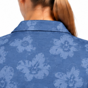 Polo de Golf de Manga Corta para Mujer, Color Azul Denim, Estampado Floral, Deportivo, Transpirable, Personalizable, Venta al Por Mayor - Product Image 3
