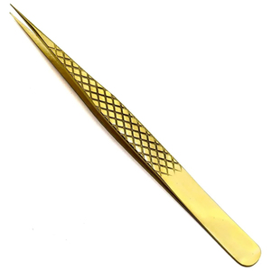 1 Pcs Gold Color Stainless Steel Straight Fiber Tip, Eyelash Extension Tweezers Eyelash Extension Tweezers Makeup Tools - Product Image 1