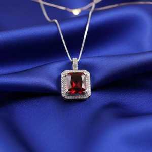 Emerald Shape <b>Ruby</b> Pendant 925 Sterling Silver Red Gemstone Solitaire July Birthstone Pendant For Women - Product Image 3