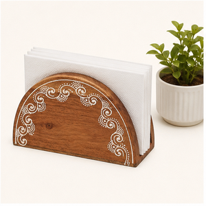 Porta Servilletas de Madera de Acacia Hecho a Mano con Incrustaciones Florales Blancas, Soporte Decorativo de Madera para Servilletas, para Mesa de Comedor, Decoración de Cocina - Product Image 3