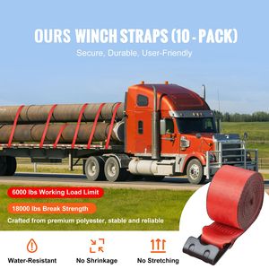 Cinghie per verricello 4 pollici x 30 piedi, capacità di carico 6000 libbre, resistenza alla rottura 18000 libbre, gancio piatto, cinghie per camion per il controllo del carico, accessori - Product Image 3