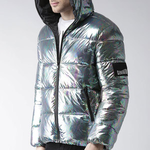 Chaqueta Acolchada con Capucha para Hombre, Metálica Iridiscente, Recubierta de PU, Impermeable, Relleno de Poliéster, Chaqueta Casual de Invierno con Cierre de Cremallera - Product Image 3