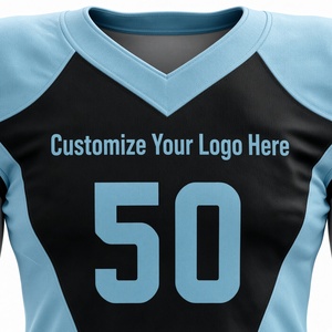 Camiseta de Fútbol Americano con Cuello en V, Manga Corta, Uniforme Ajustado con Pantalones Acolchados, Negro y Azul Claro - Product Image 5