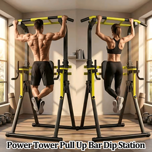 Torre de Ejercicios Multifuncional con Barra de Dominadas y Estación de Dips, Altura Ajustable en 10 Niveles, Estructura de Hierro Resistente, Equipo de Gimnasio para el Hogar - Product Image 3