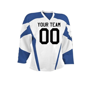 Maillot de hockey sur glace personnalisé pour homme, noir et blanc, sublimé, col en V, évacuation de l'humidité, manches trois quarts, tenue d'équipe, taille adulte - Product Image 6