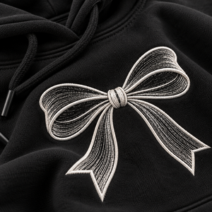Sweat-shirt à capuche noir pour femme avec nœud brodé, style décontracté automne, pull tricoté à manches longues - Product Image 3